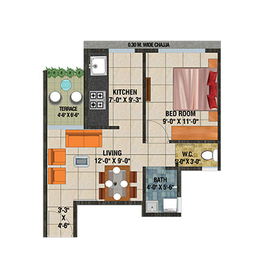 Arihant Anaika3 - Floor Plan - 1 BHK - Type 1