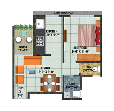 Arihant Anaika3 - Floor Plan - 1 BHK - Type 2