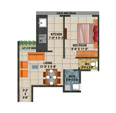 Arihant Anaika3 - Floor Plan - 1 BHK - Type 3
