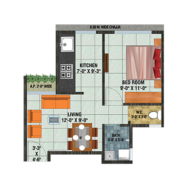 Arihant Anaika3 - Floor Plan - 1 BHK - Type 4