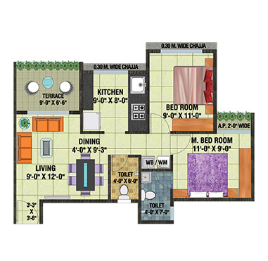 Arihant Anaika3 - Floor Plan - 2 BHK - Type 1