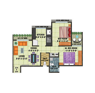 Arihant Anaika3 - Floor Plan - 2BHK Type 4